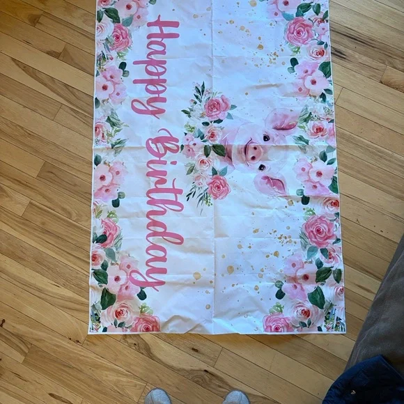 Floral Piggy Happy Birthday Banner - Picture 3 of 4